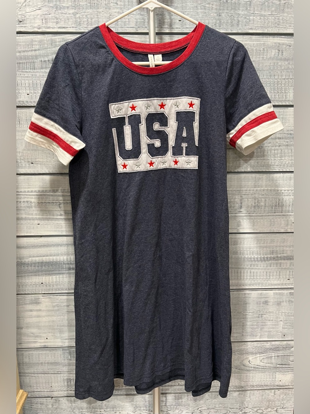 Cato women’s USA Graphic Tee Dress - Navy with Red Trim
